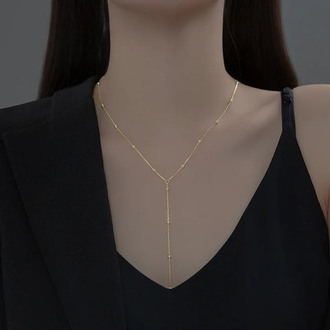 Silver Long Tassel Pearl Pendant Necklace - Adjustable Choker Jewelry for Women