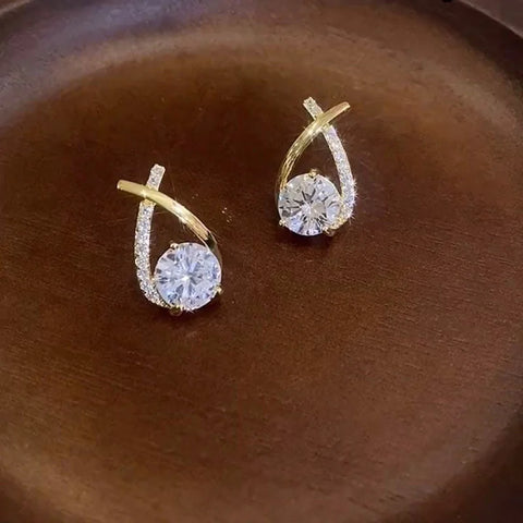 2025 New Korean Shiny Zircon Bow Earrings for Women - Sweet Elegant Gold Colour Jewelry