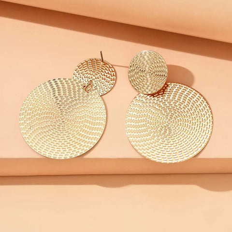 Bohemia Gold Color Big Round Earrings - Exaggerated Metal Geometric Long Circle Pendant for Women