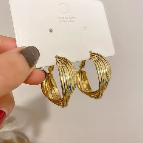 Fashion Metal Geometric Circular Hoop Earrings for Women - Punk Silver Twist C Shape Drop Earrings