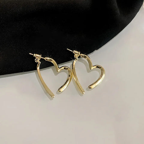 Fashion Simple Gold Color Love Heart Earrings for Women - Trendy Elegant Metal Geometric Zircons Heart-Shaped Jewelry