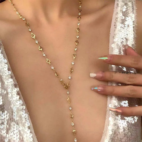 Colorful Crystal Chain Necklace for Women - Silver Long Y-shaped Clavicle Jewelry