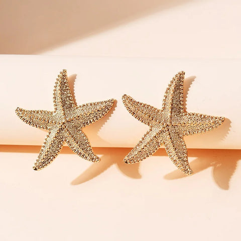 2025 New Fashion Big Starfish Shell Stud Earrings - Bohemian Gold Color Star Drop Earrings for Women
