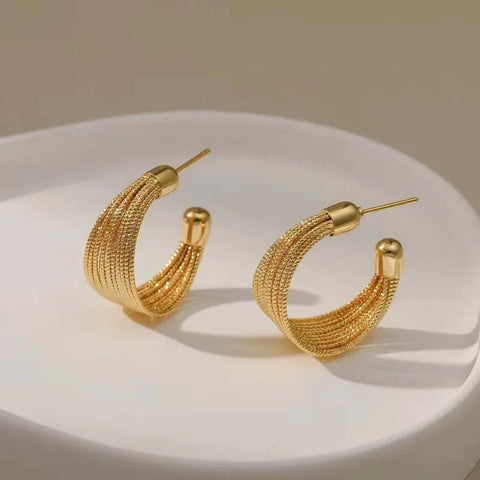 Fashion Metal Geometric Circular Hoop Earrings for Women - Punk Silver Twist C Shape Drop Earrings