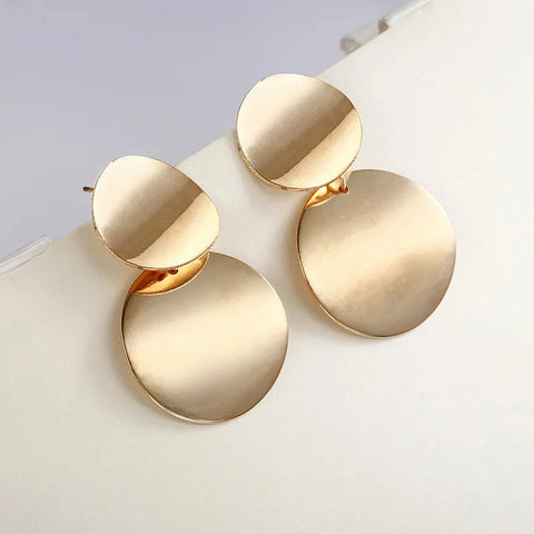 Bohemia Gold Color Big Round Earrings - Exaggerated Metal Geometric Long Circle Pendant for Women