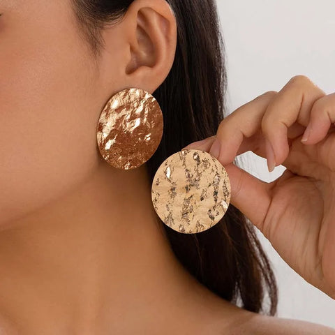 Exaggerated Gold Color Big Oval Stud Earrings for Women - 2024 Classic Geometric Statement Jewelry