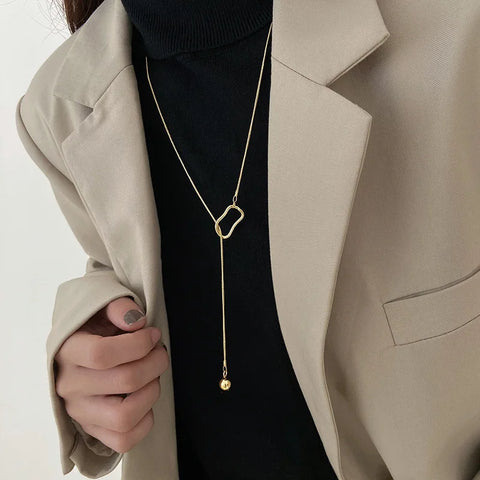 Silver Long Tassel Pearl Pendant Necklace - Adjustable Choker Jewelry for Women