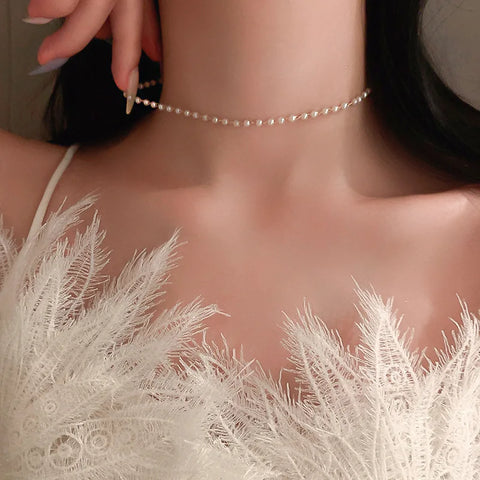 Vintage Black Crystal Glass Bead Chain Choker Necklace for Women - Handmade Jewelry for Parties