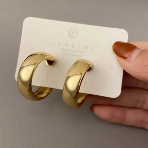 Fashion Metal Geometric Circular Hoop Earrings for Women - Punk Silver Twist C Shape Drop Earrings