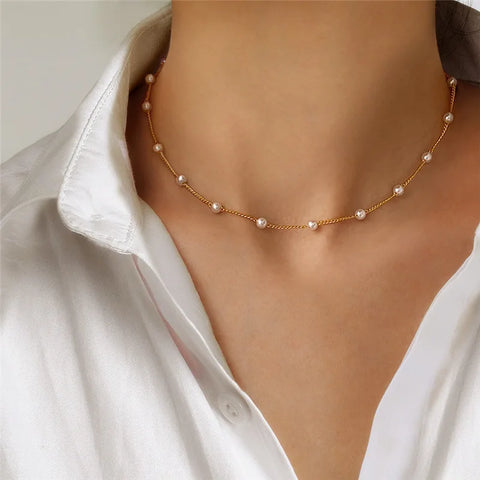 Vintage Black Crystal Glass Bead Chain Choker Necklace for Women - Handmade Jewelry for Parties