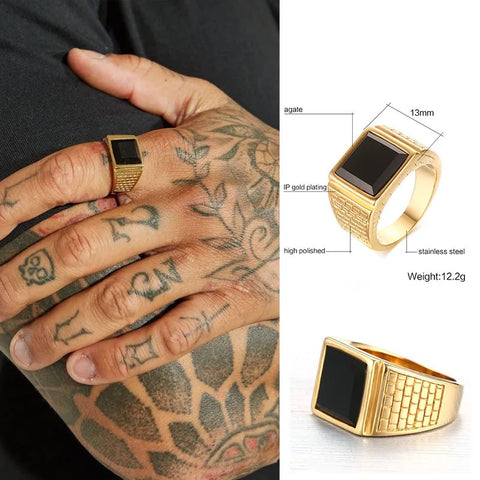 Gold Plated Bald Eagle Signet Ring for Men - Stainless Steel Bird Band Jewelry