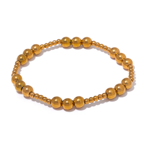 Yhpup Handmade Waterproof Stainless Steel Beads Bracelet for Men - Gold Color Jewelry
