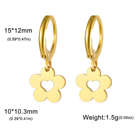 Skyrim Fashion Women Girls Stainless Steel Earrings - Heart Cross Flower Turtle Sun Pendant Hoop Earrings Jewelry Gift Wholesale
