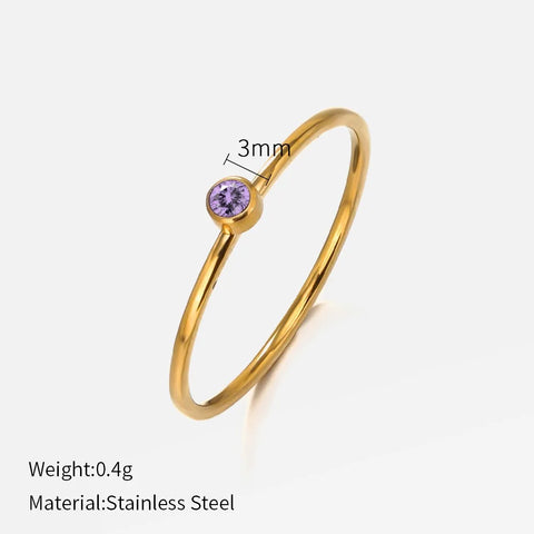 SUNIBI Stainless Steel Birthstone Ring for Women - Gold Color Fashion Jewelry