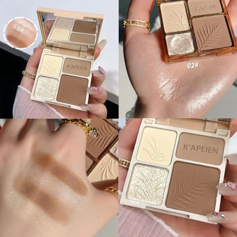 4 Colors Highlighter Contour 3D Facial Bronzer Palette - Matte Brightening Makeup