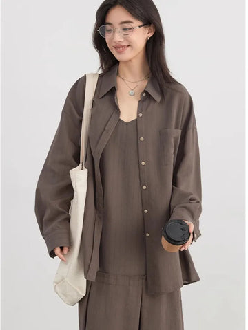 CHIC VEN Women Dress Sets - Stripe Shirt & Loose Casual Dress
