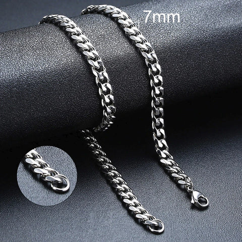 Stylish Punk Cuban Necklaces for Men and Women - Stainless Steel Miami Curb Collar in Silver, Black, and Gold