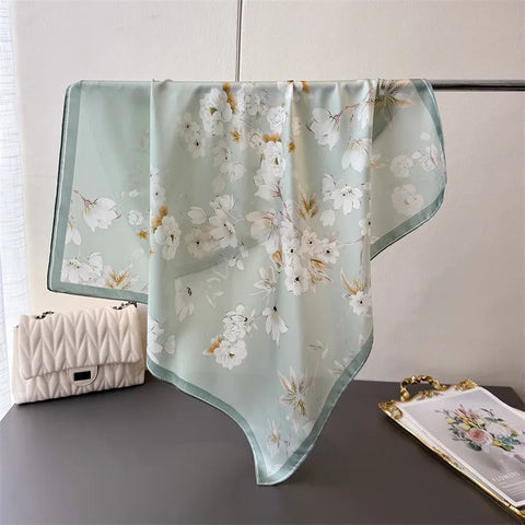 70cm Lemon Print Yellow Silk Scarf