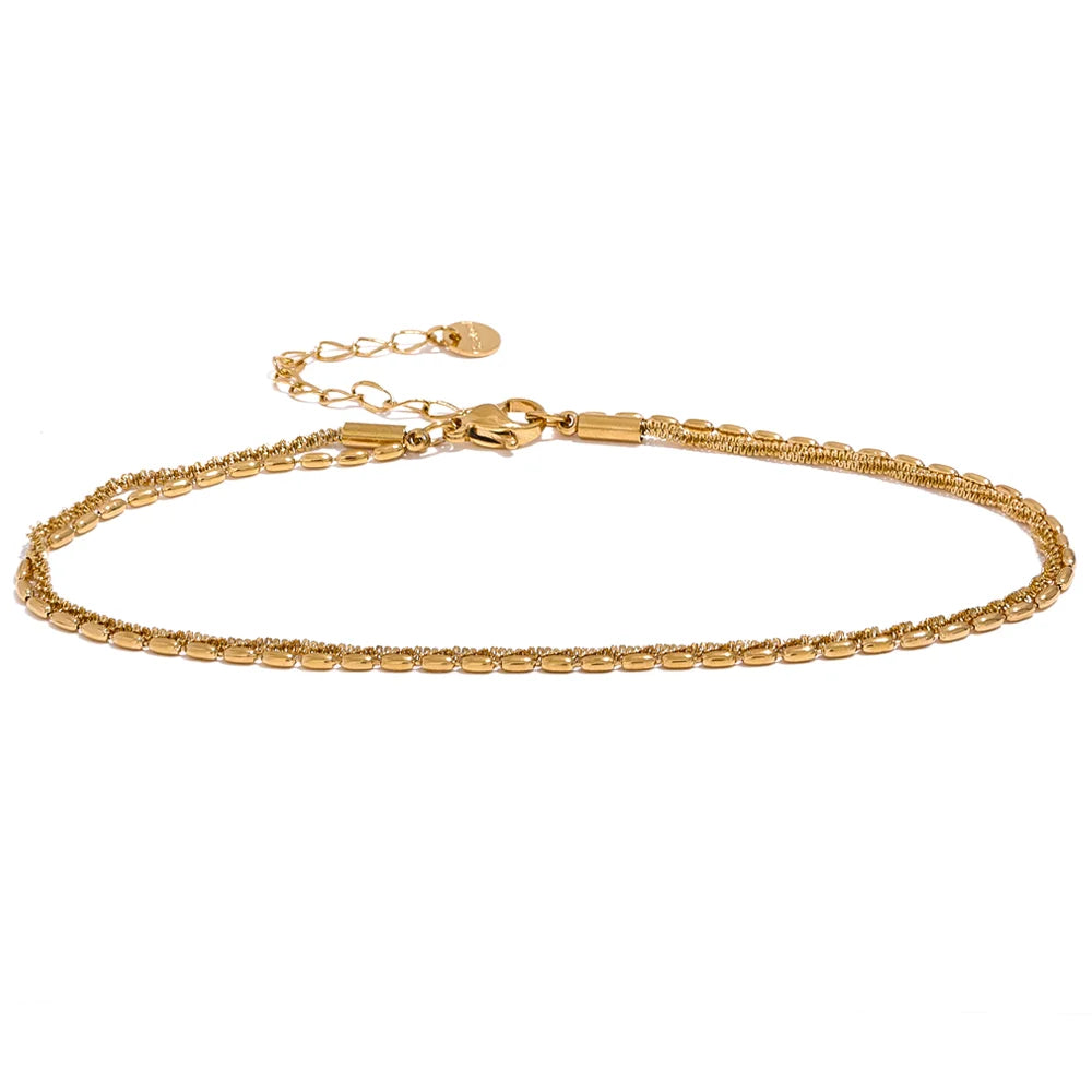 Yhpup Classic Double Layer Exquisite Chain Stainless Steel Stylish Anklet for Women - Trendy Summer Charm in Gold and Silver