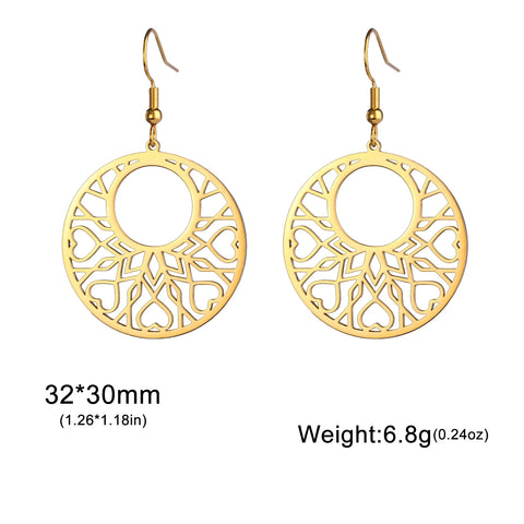 Skyrim Bohemian Flower Filigree Drop Earrings - Stainless Steel Waterproof Dangle Earrings for Women