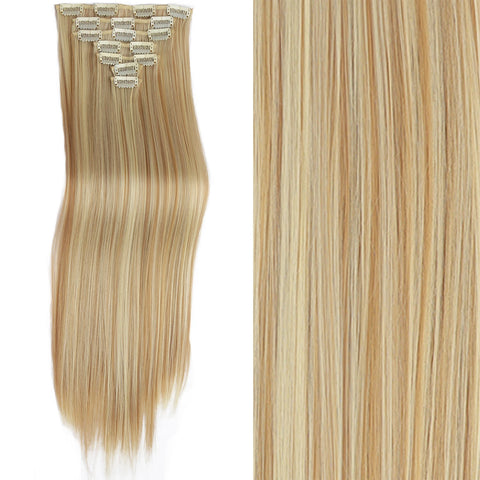 7Pcs/Set 16 Clips Hair Extension - Black Ombre Long Straight Hair
