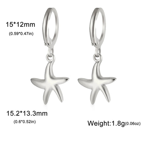 Skyrim Gold Color Stainless Steel Women's Heart Starfish Sun Pendant Hoop Earrings - Fashion Jewelry Gift