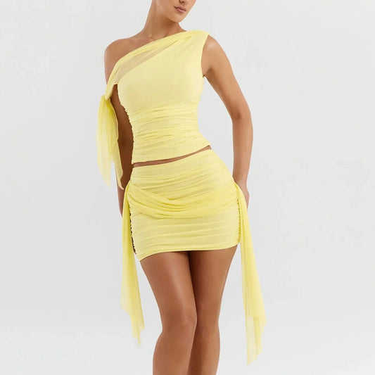 Elegante set van geplooide top en korte rok voor dames - perfecte zomerse strandoutfit