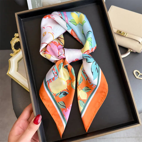 2025 Luxury Silk Skinny Scarf with Cat Print