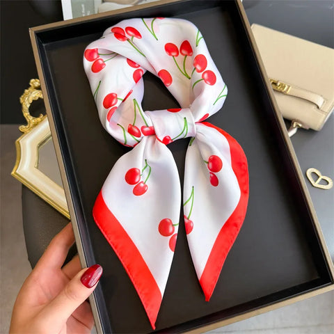 2025 Luxury Silk Skinny Scarf with Cat Print