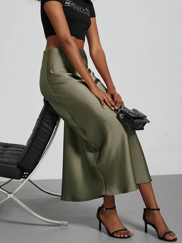 Chique satijnen fishtailrok - hoge taille effen kleur zomermode voor vrouwen