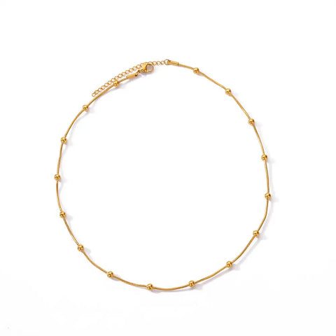 Stainless Steel Beaded Round Snake Chain Necklace for Women - Gold Geometric Luxury Jewelry