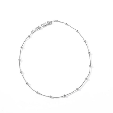 Stainless Steel Beaded Round Snake Chain Necklace for Women - Gold Geometric Luxury Jewelry