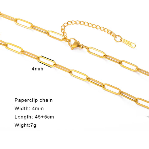 Skyrim Stainless Steel Gold Color Chain Necklace for Women – Minimalist Cuban Paperclip Twisted Snake Chain Fashion Jewelry