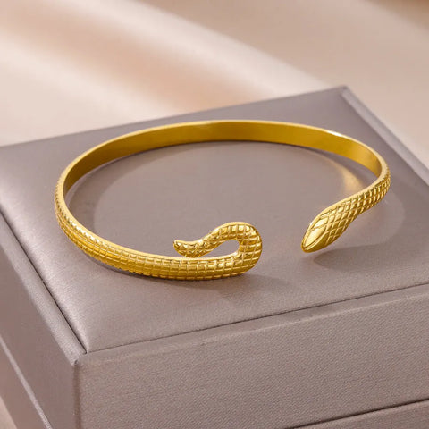Vintage Snake Bangle Bracelet for Women - Stainless Steel Animal Aesthetic Jewelry