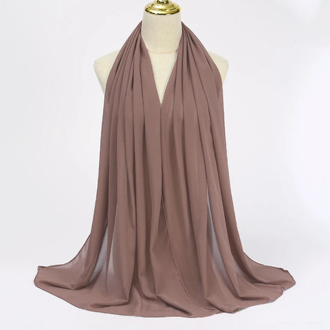 Elegant Muslim Chiffon Hijab Scarf - Lightweight Long Solid Color Head Wrap for Women