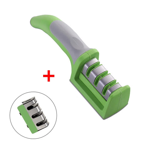 LMETJMA 3-Stage Knife Sharpener with 1 More Replace Sharpener Manual Kitchen Knife Sharpening Tool For all Knives KC0319