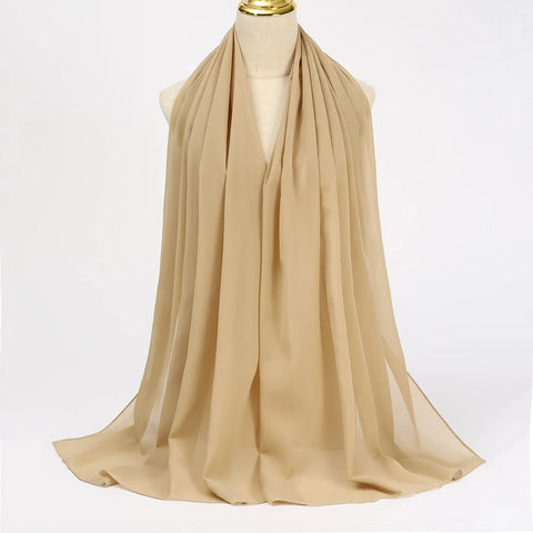Elegant Muslim Chiffon Hijab Scarf - Lightweight Long Solid Color Head Wrap for Women