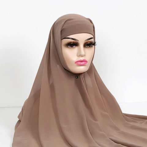 Women Muslim Chiffon Hijab with Cap Bonnet - Instant Scarf Headwrap