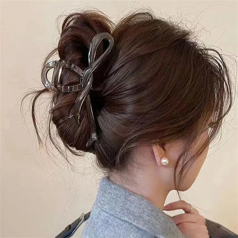 Glossy Acrylic Ribbon Bow Hair Claws - Stylish Hair Accessories for Women