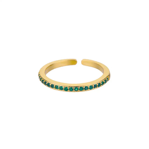 Mini Zircon Green Rings for Women - Adjustable Stainless Steel Gold Color Engagement Wedding Jewelry Gift