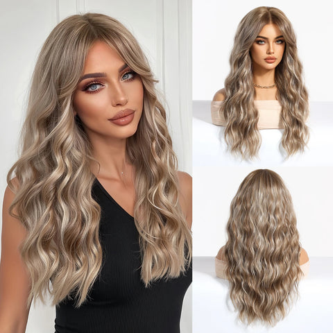 Light Pink Long Wavy Cosplay Synthetic Hair Wig with Bangs - Perfect for Halloween and Daily Wear