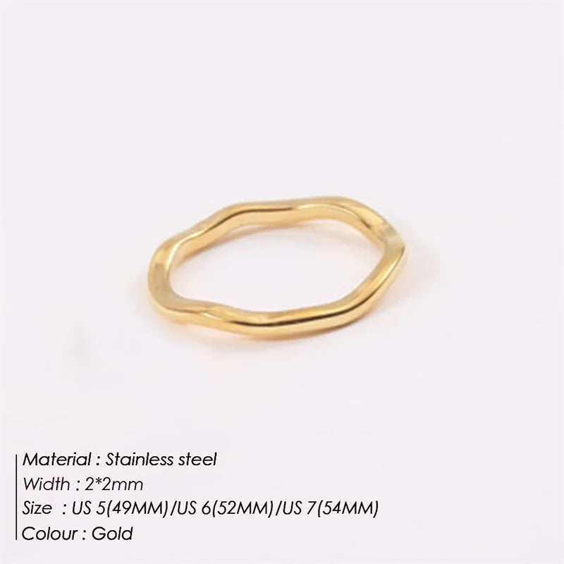 Trendy Irregular Wave Stainless Steel Ring for Women - Handmade Geometric Couple Jewelry