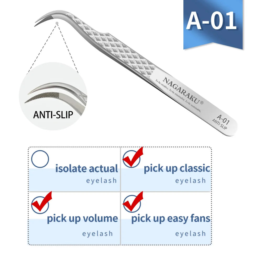 NAGARAKU Eyelash Extension Tweezers - Precision Stainless Steel Makeup Tool