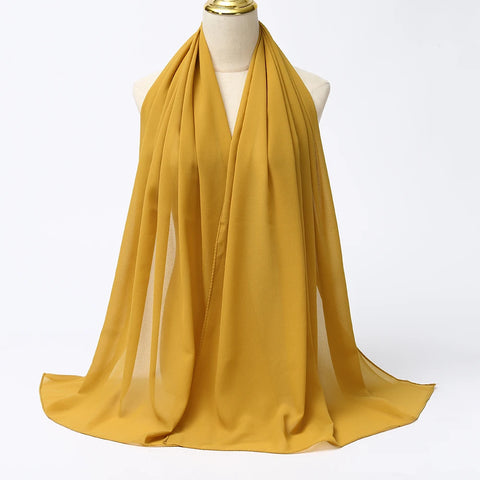 Elegant Muslim Chiffon Hijab Scarf - Lightweight Long Solid Color Head Wrap for Women