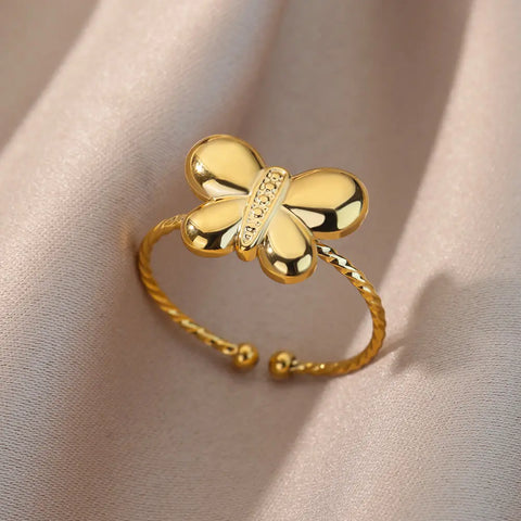 Irregular Hollow Opening Rings for Women - Gold Stainless Steel Geometric Fashion Jewelry