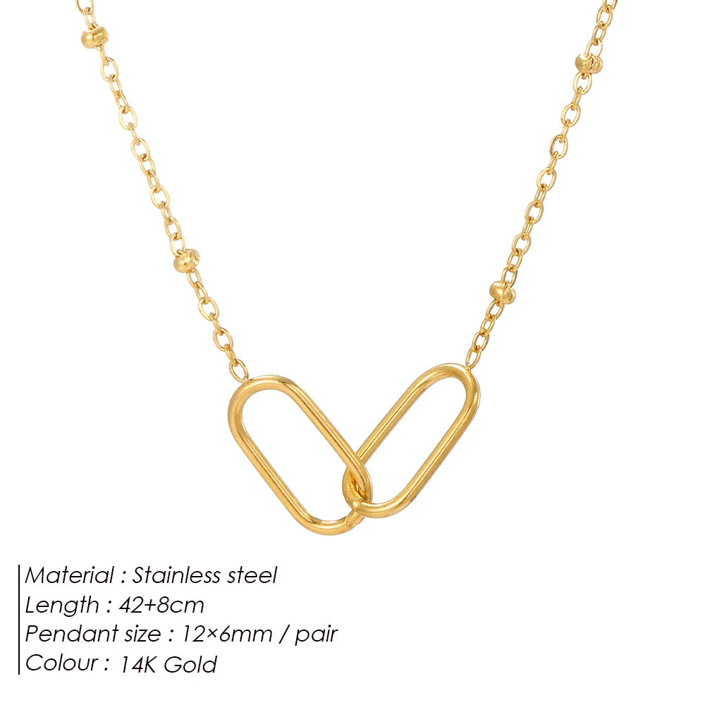 eManco Hot Fashion Stainless Steel Link Infinity Necklace - Women's Geometric Double Paperclip Pendant Jewelry