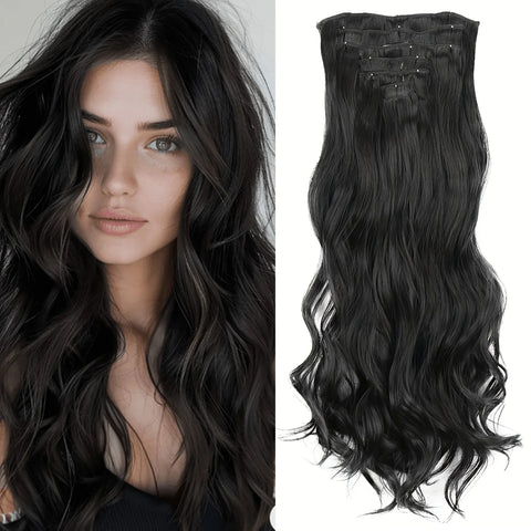 7Pcs/Set 16 Clips Hair Extension - Black Ombre Long Straight Hair