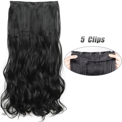 Long Wavy 5 Clip In Hair Extensions - Black Blonde Mix