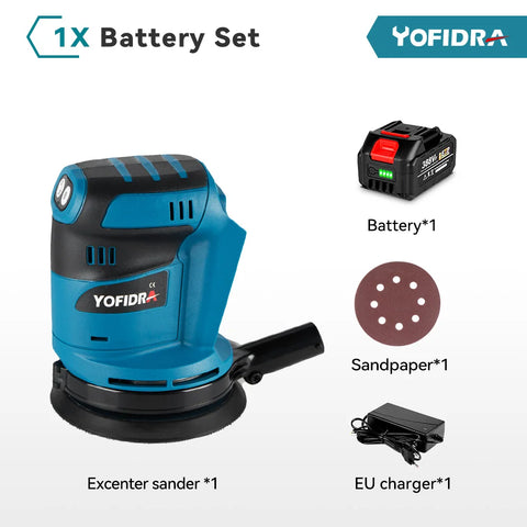 YOFIDRA 125mm snoerloze elektrische excenterschuurmachine – houtbewerking slijp- en polijstgereedschap voor Makita accu-pin