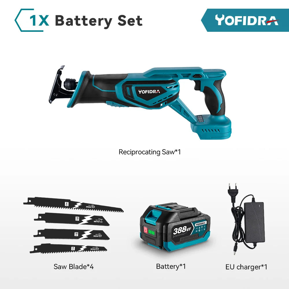 YOFIDRA 3000RPM Bürstenlose Säbelsäge Handheld Holz Metall Rohr Schneiden Elektrische Säge Kettensäge Werkzeug Für Makita Batterie Pin